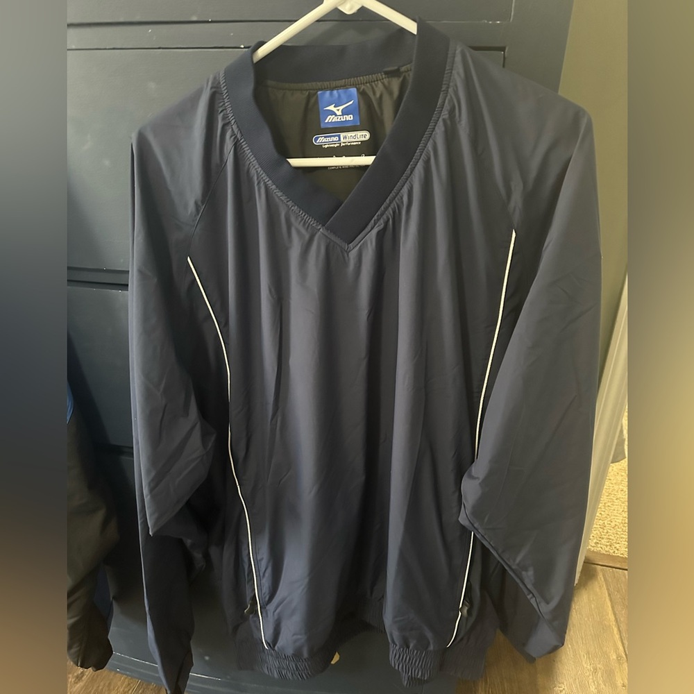 Two V neck pullovers 
Navy Mizuno
Blue/Black Cutter & Buck